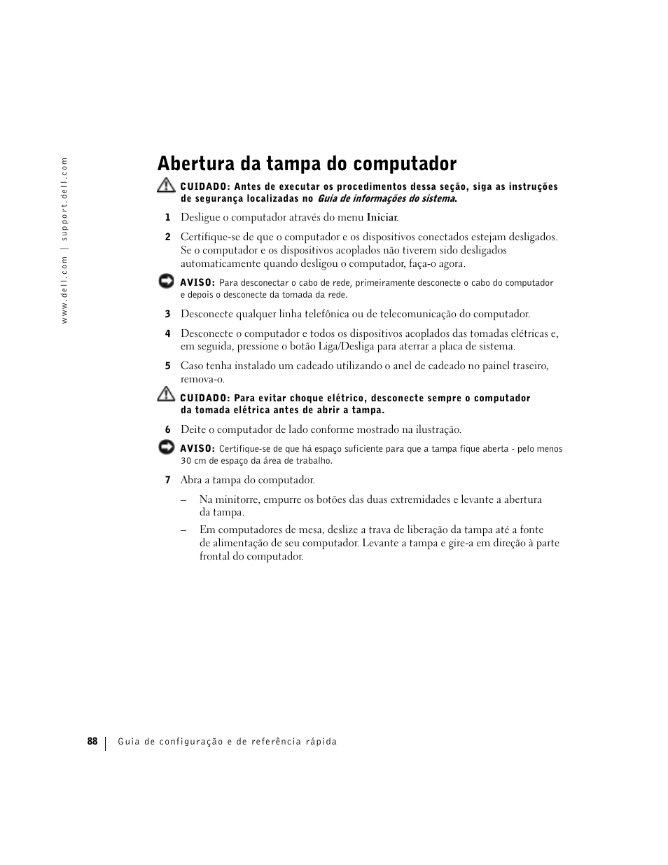 Abertura da tampa do computador | Dell Precision 360 User Manual | Page 88 / 146