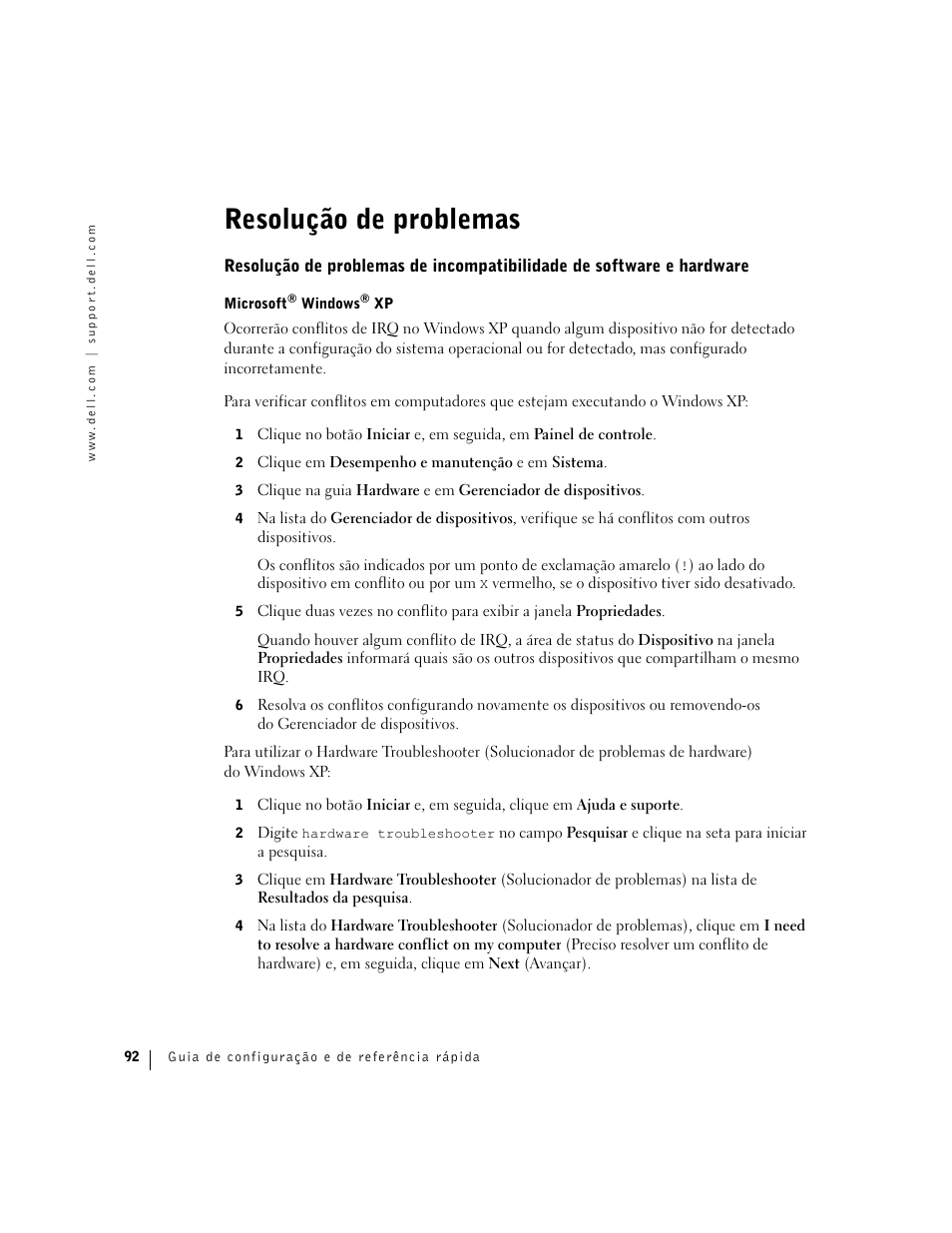 Resolução de problemas | Dell Precision 360 User Manual | Page 92 / 146
