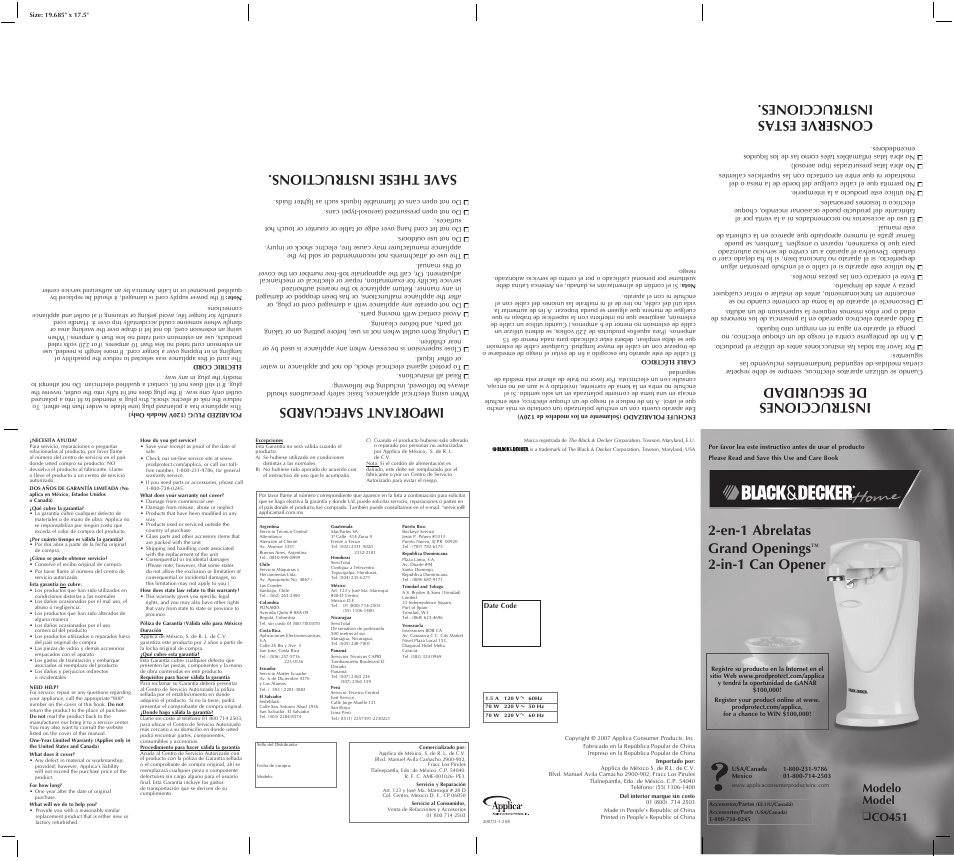 Black & Decker GRAND OPENINGS CO451 User Manual | 2 pages