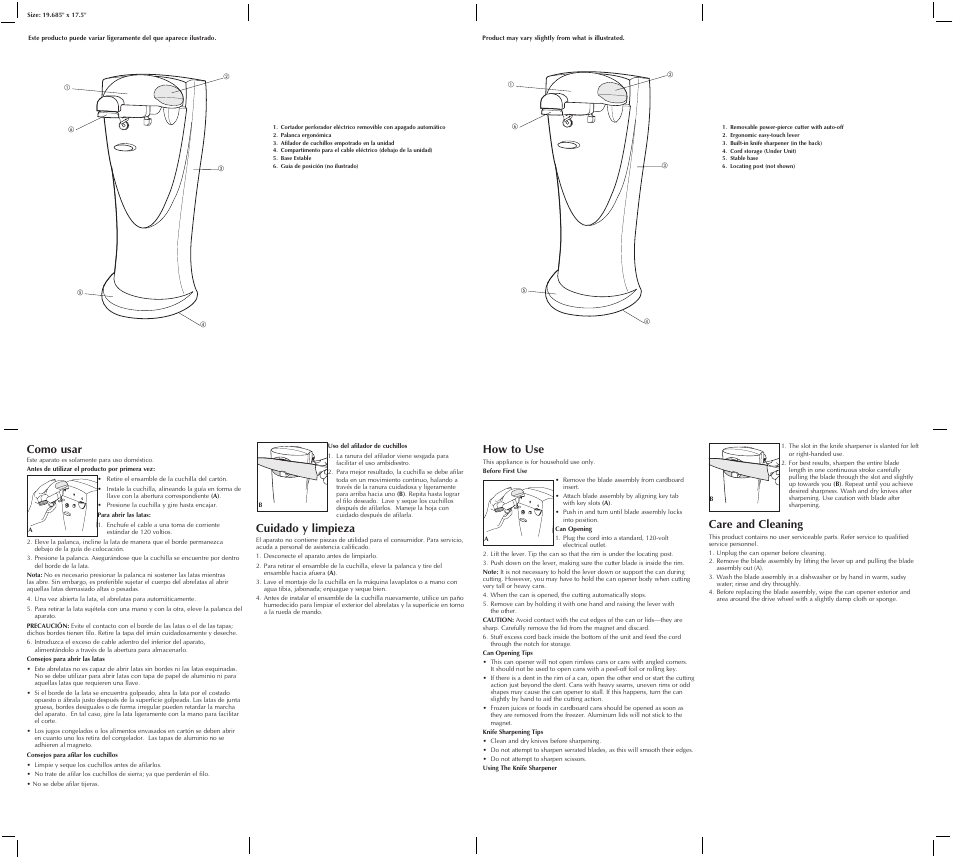 Como usar, How to use, Cuidado y limpieza | Care and cleaning | Black & Decker GRAND OPENINGS CO451 User Manual | Page 2 / 2