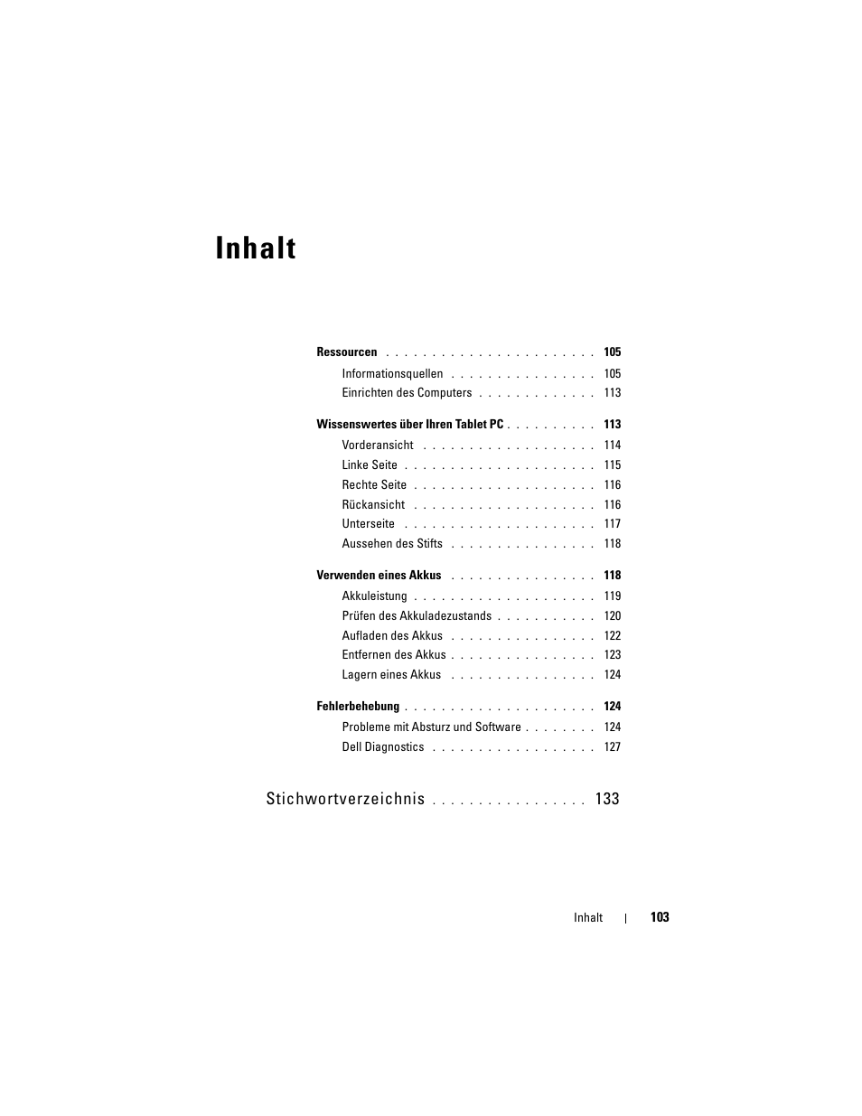 Inhalt, Stichwortverzeichnis | Dell Latitude XT (Late 2007) User Manual | Page 103 / 234