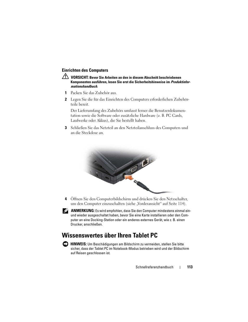 Einrichten des computers, Wissenswertes über ihren tablet pc | Dell Latitude XT (Late 2007) User Manual | Page 113 / 234