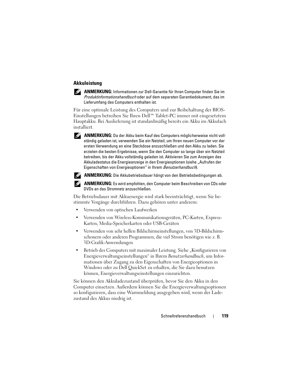 Akkuleistung | Dell Latitude XT (Late 2007) User Manual | Page 119 / 234