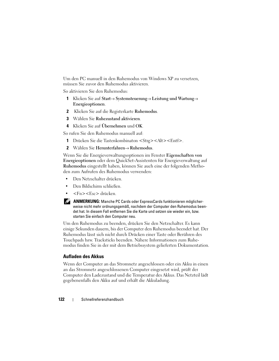 Aufladen des akkus | Dell Latitude XT (Late 2007) User Manual | Page 122 / 234