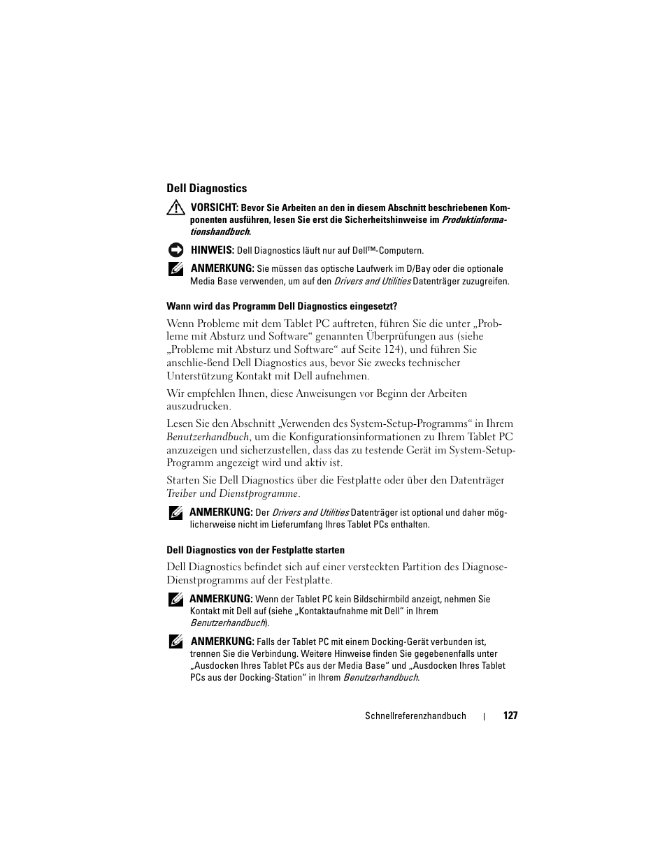 Dell diagnostics | Dell Latitude XT (Late 2007) User Manual | Page 127 / 234