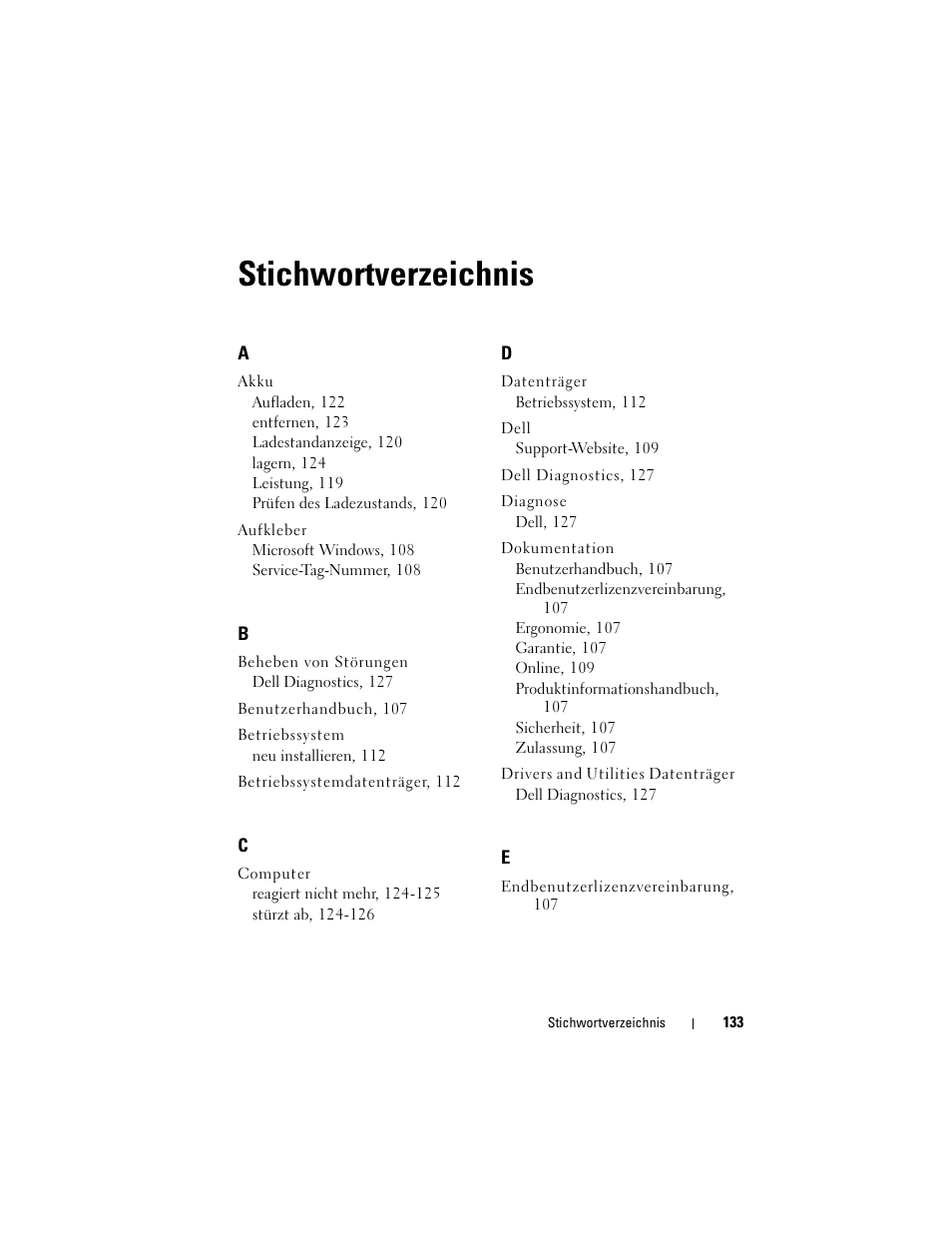 Stichwortverzeichnis | Dell Latitude XT (Late 2007) User Manual | Page 133 / 234