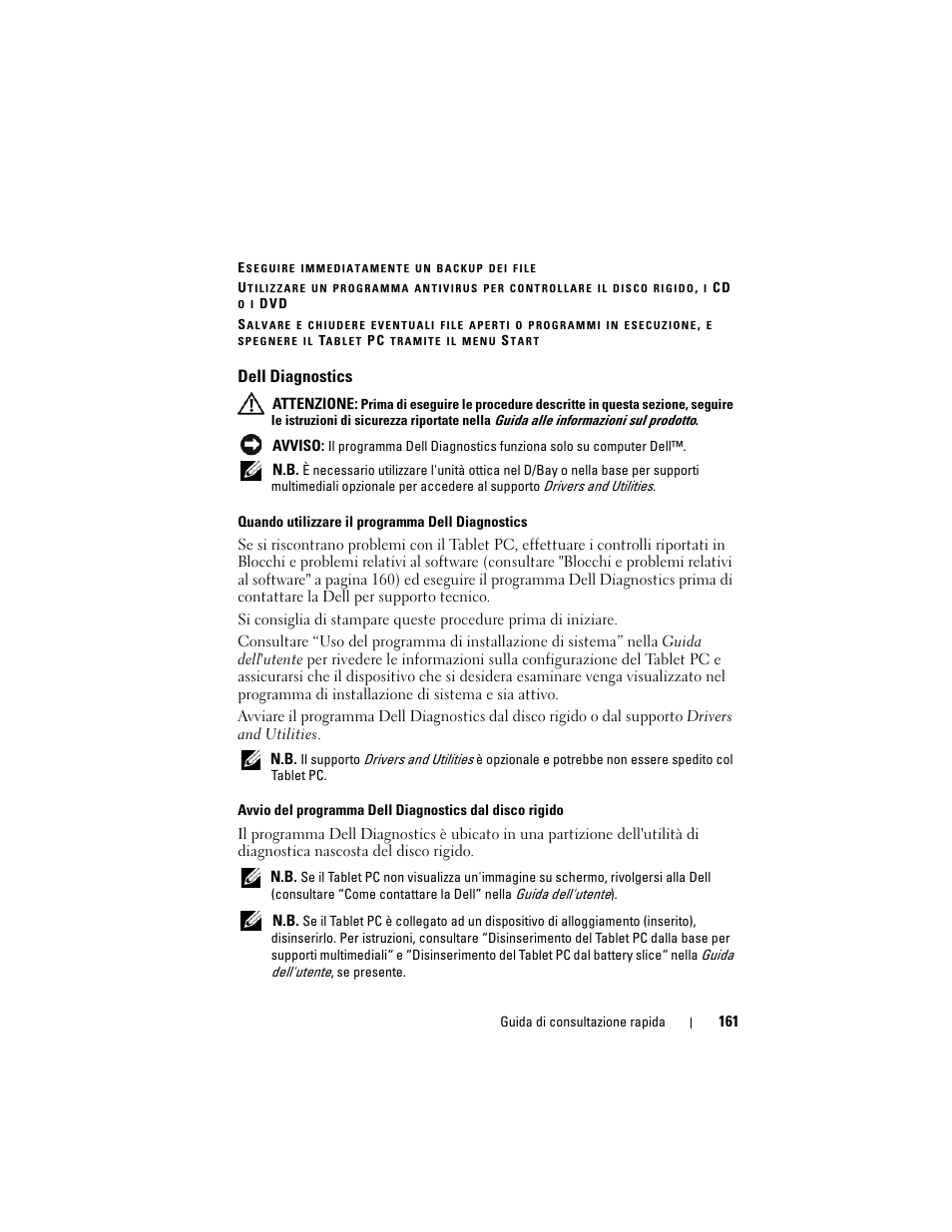 Dell diagnostics | Dell Latitude XT (Late 2007) User Manual | Page 161 / 234