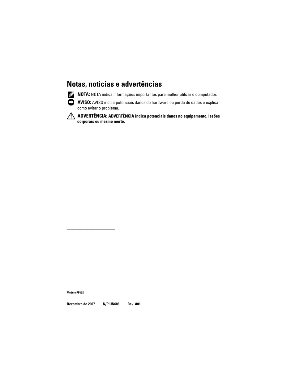 Notas, notícias e advertências | Dell Latitude XT (Late 2007) User Manual | Page 170 / 234
