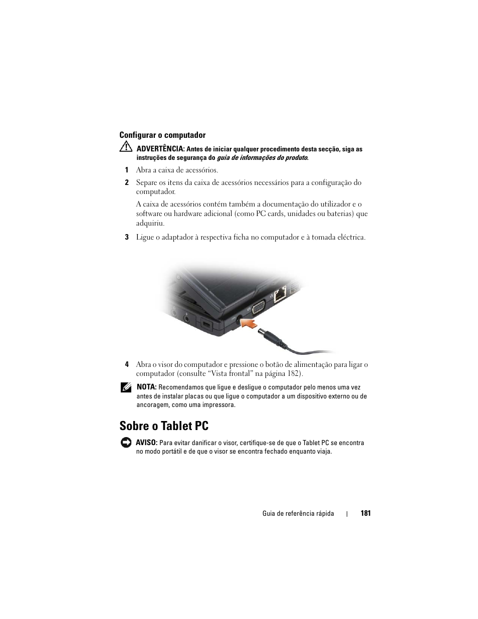 Configurar o computador, Sobre o tablet pc | Dell Latitude XT (Late 2007) User Manual | Page 181 / 234