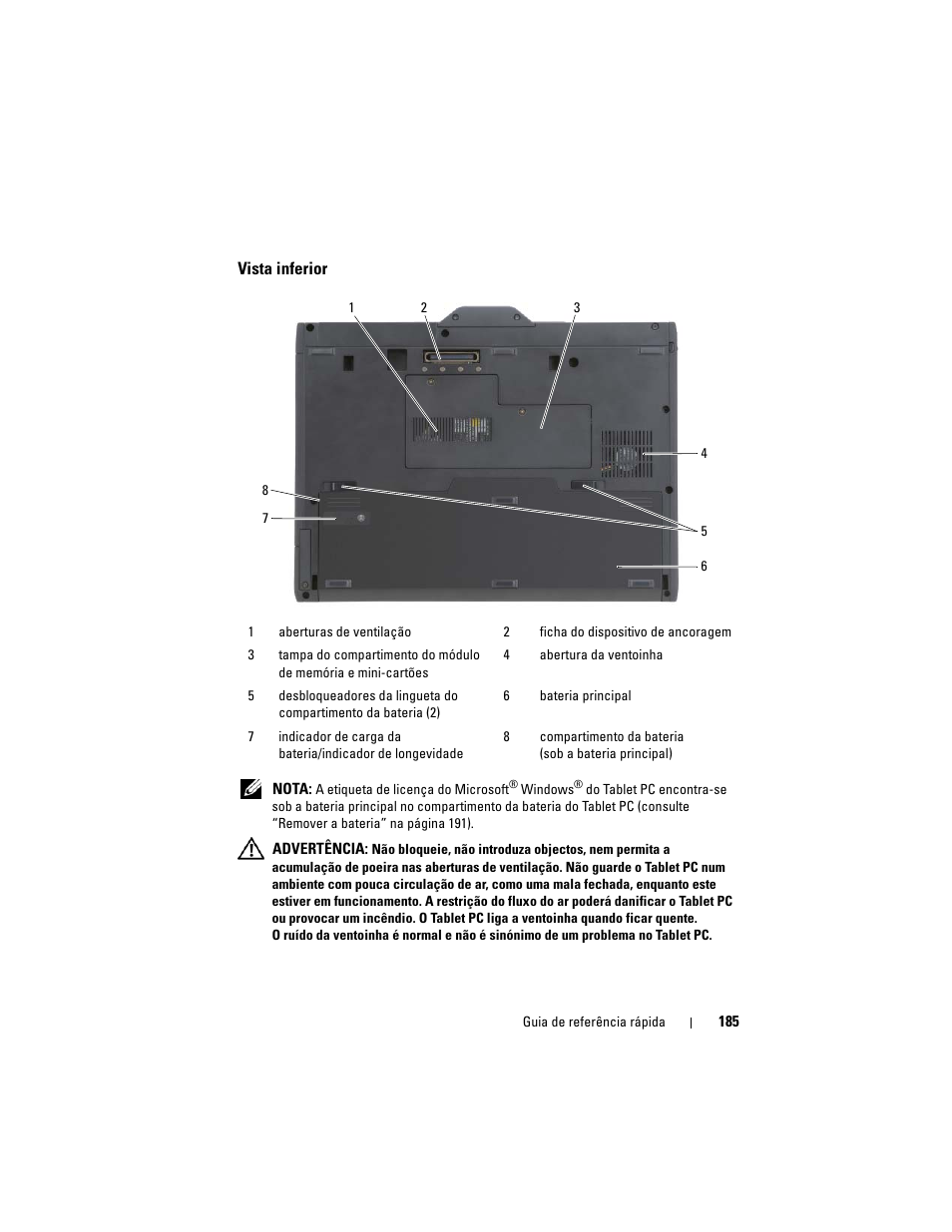 Vista inferior | Dell Latitude XT (Late 2007) User Manual | Page 185 / 234