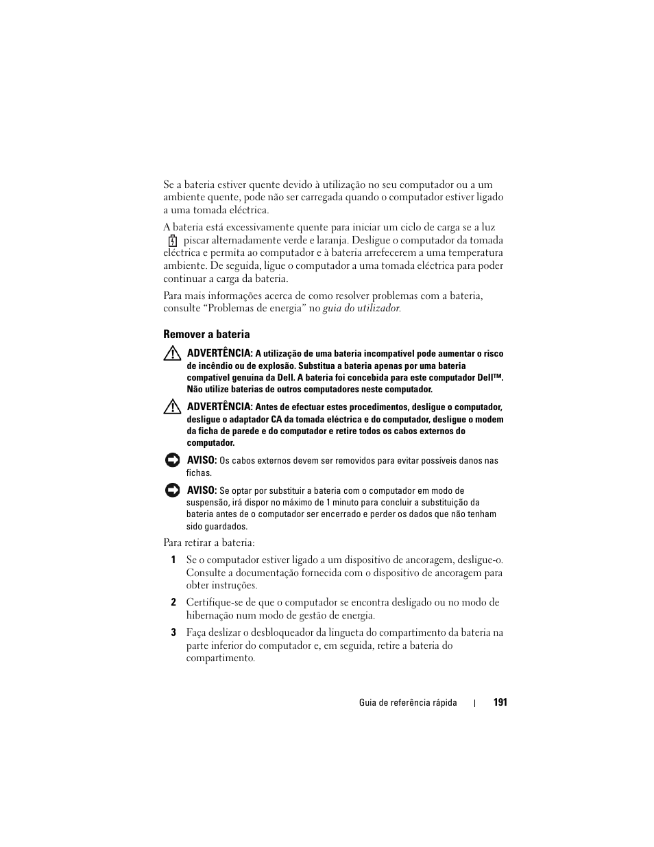 Remover a bateria | Dell Latitude XT (Late 2007) User Manual | Page 191 / 234
