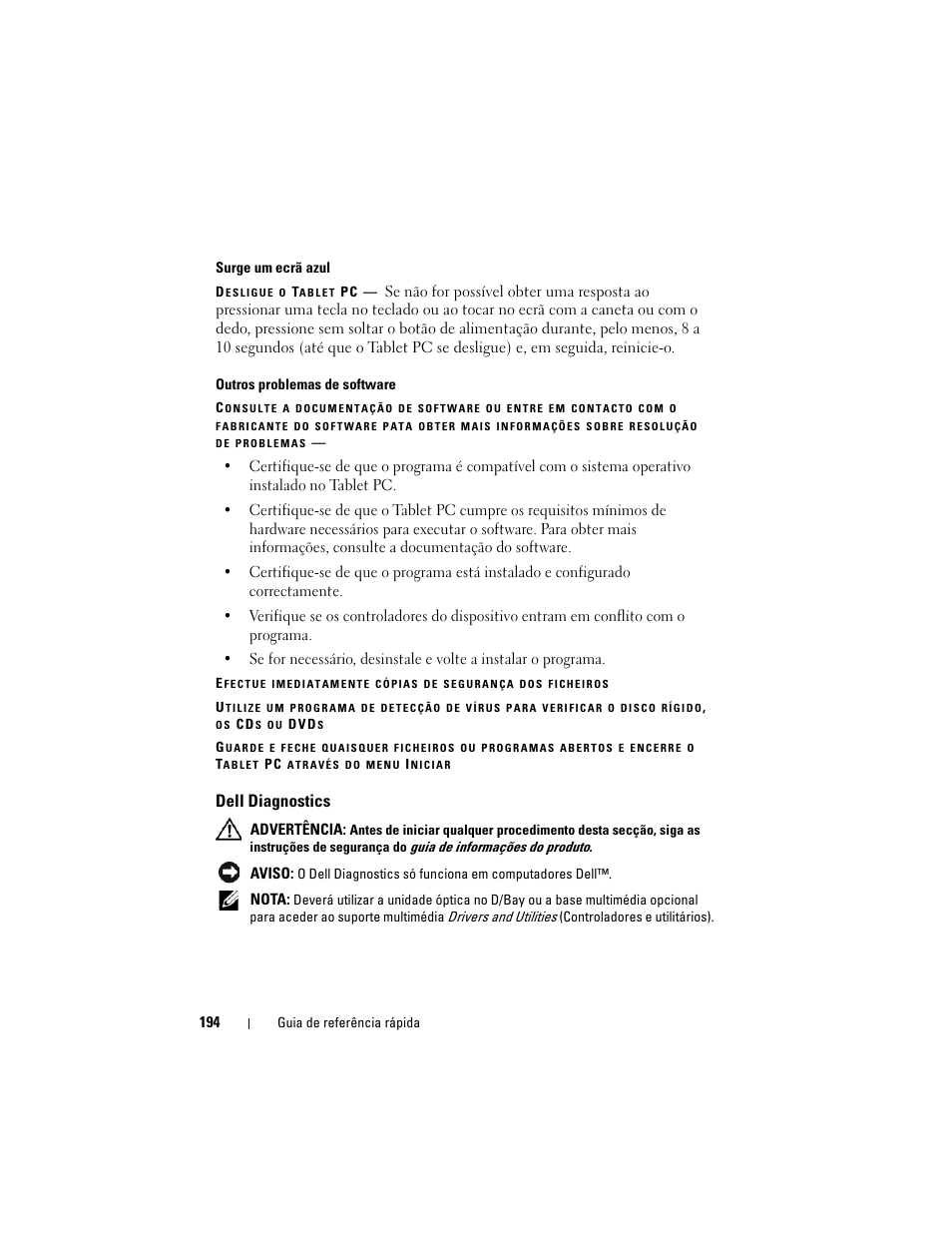 Dell diagnostics | Dell Latitude XT (Late 2007) User Manual | Page 194 / 234