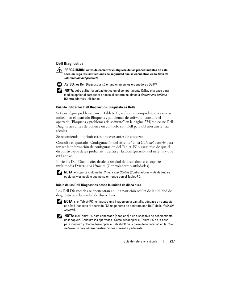 Dell diagnostics | Dell Latitude XT (Late 2007) User Manual | Page 227 / 234