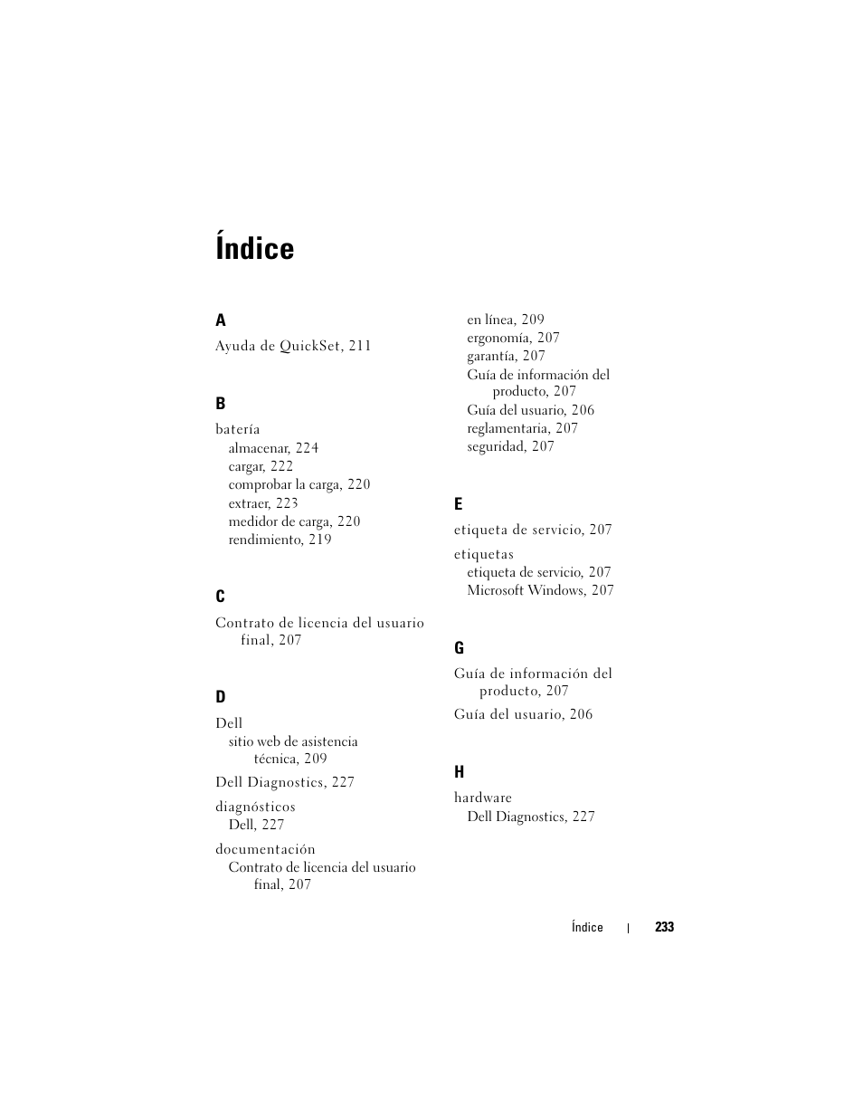 Índice | Dell Latitude XT (Late 2007) User Manual | Page 233 / 234