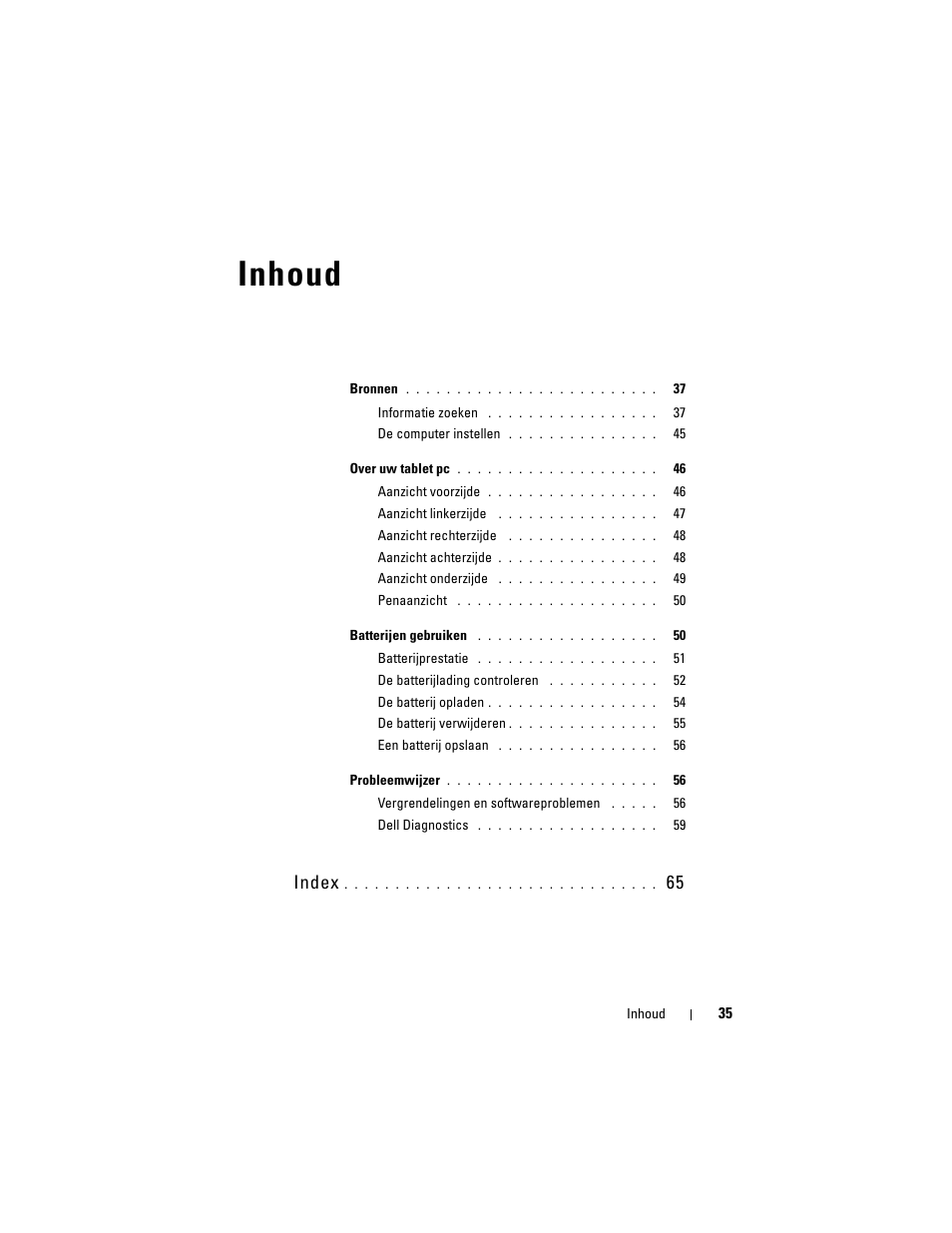 Inhoud, Index | Dell Latitude XT (Late 2007) User Manual | Page 35 / 234