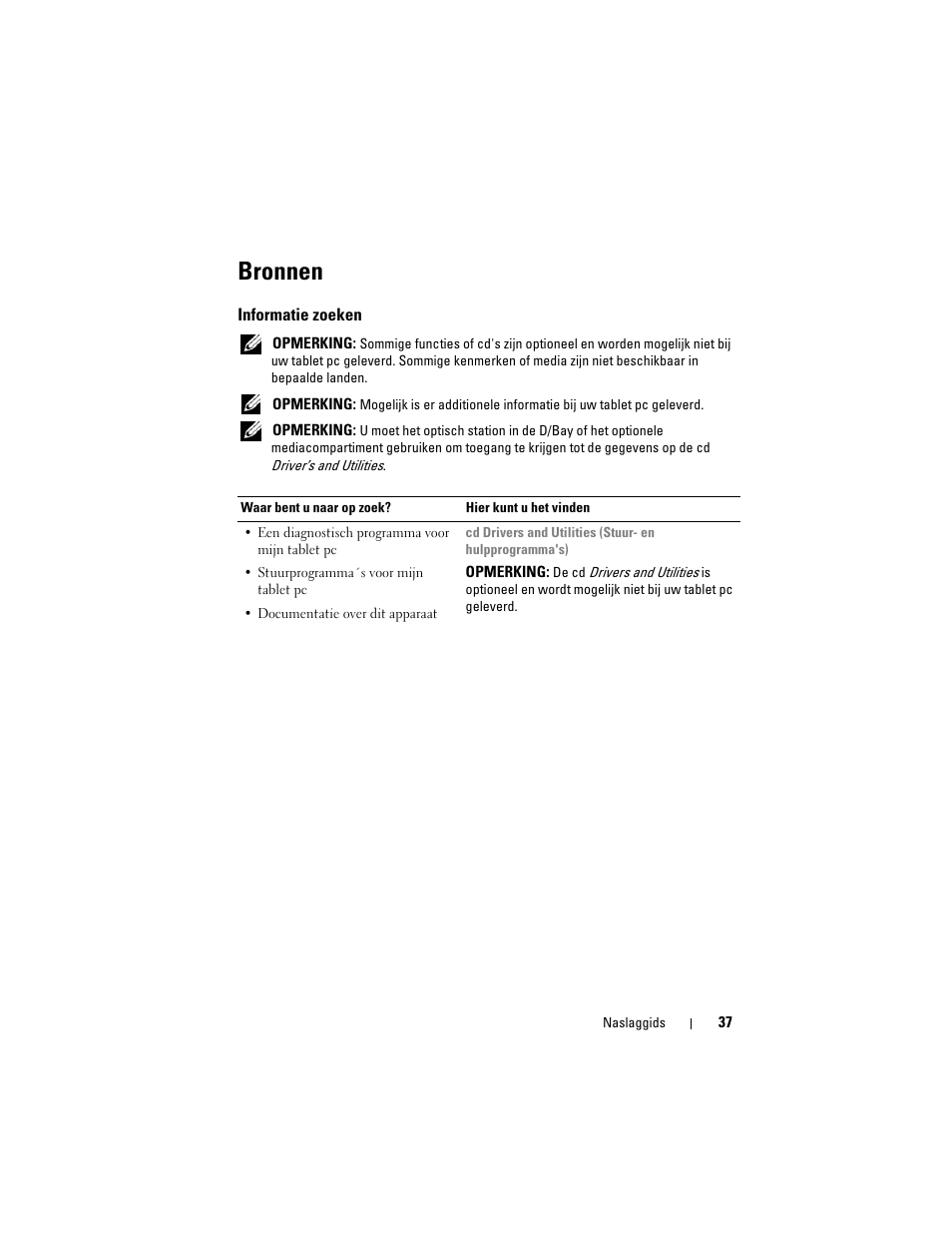 Bronnen, Informatie zoeken | Dell Latitude XT (Late 2007) User Manual | Page 37 / 234