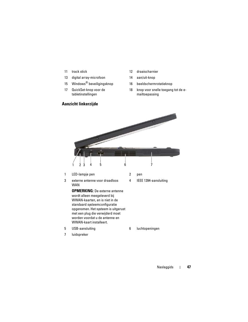 Aanzicht linkerzijde | Dell Latitude XT (Late 2007) User Manual | Page 47 / 234