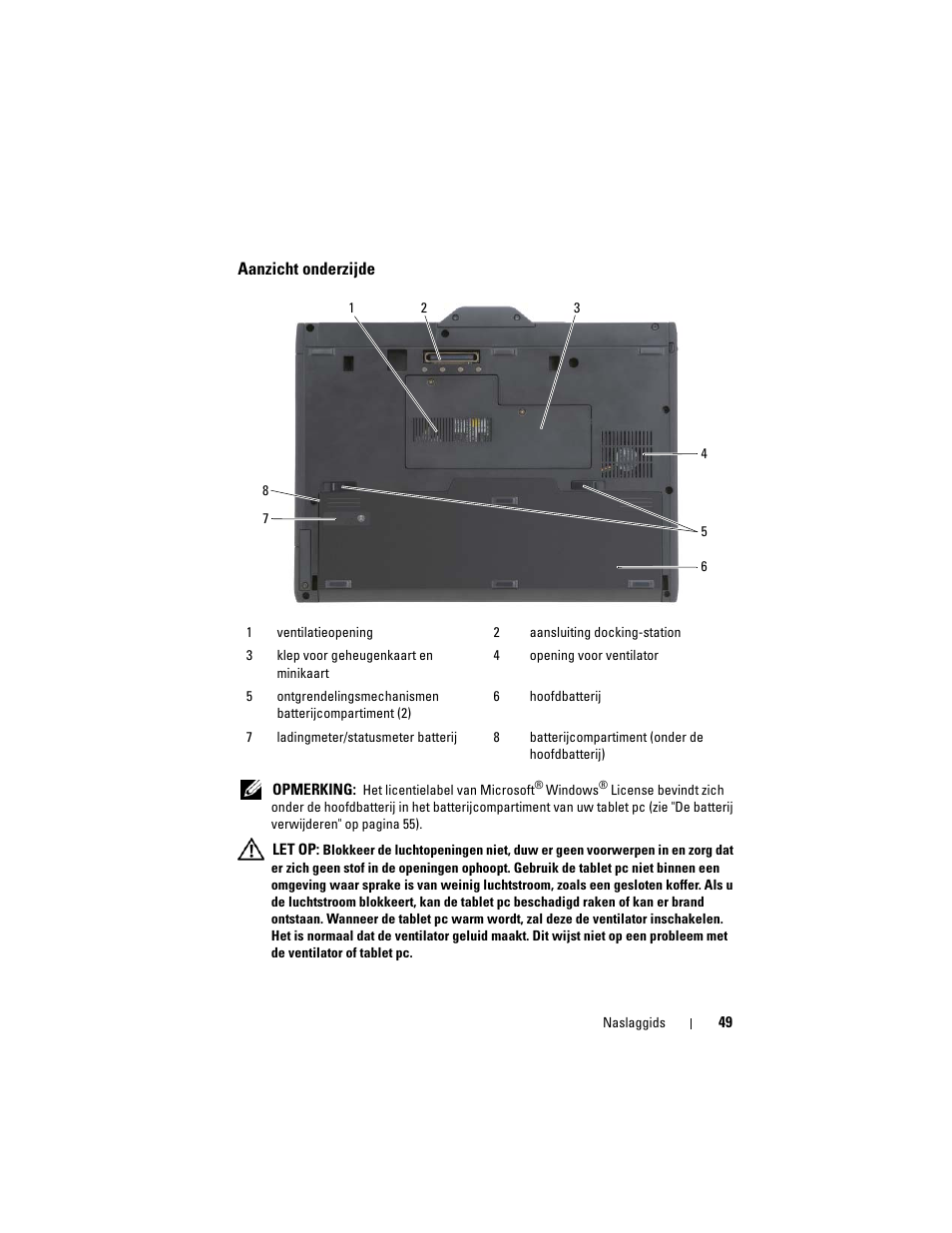 Aanzicht onderzijde | Dell Latitude XT (Late 2007) User Manual | Page 49 / 234