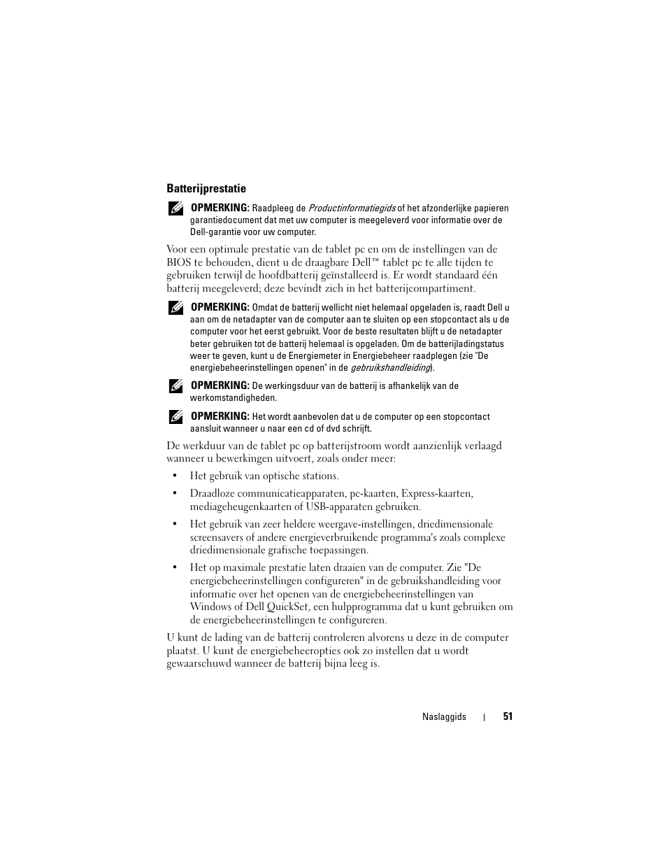 Batterijprestatie | Dell Latitude XT (Late 2007) User Manual | Page 51 / 234