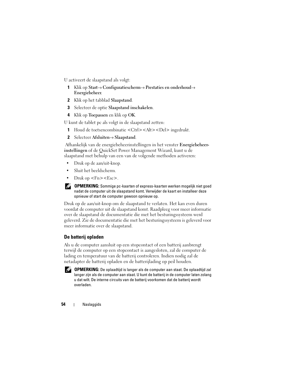 De batterij opladen | Dell Latitude XT (Late 2007) User Manual | Page 54 / 234