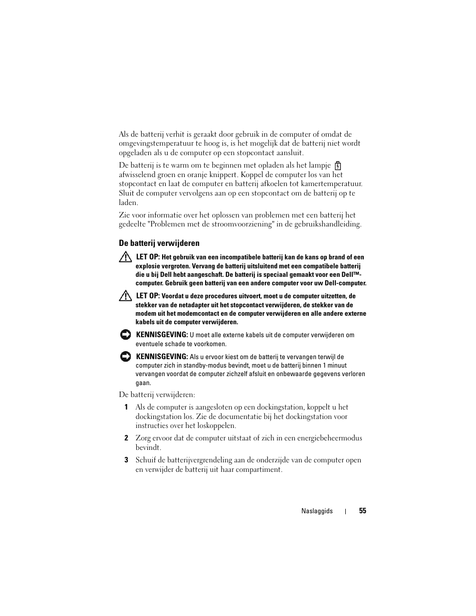 De batterij verwijderen | Dell Latitude XT (Late 2007) User Manual | Page 55 / 234