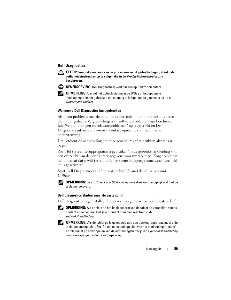 Dell diagnostics | Dell Latitude XT (Late 2007) User Manual | Page 59 / 234