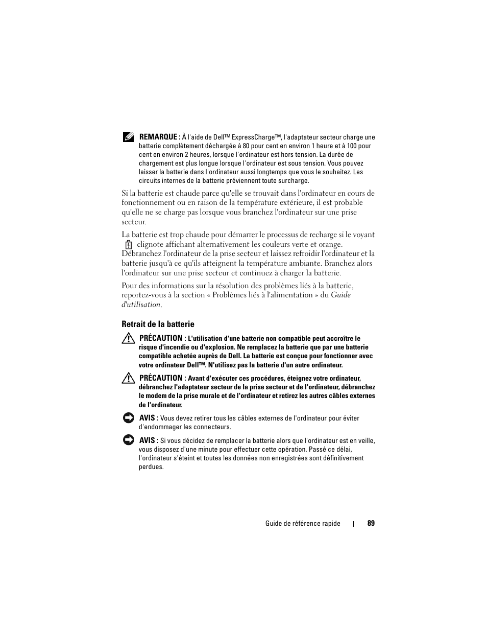 Retrait de la batterie | Dell Latitude XT (Late 2007) User Manual | Page 89 / 234