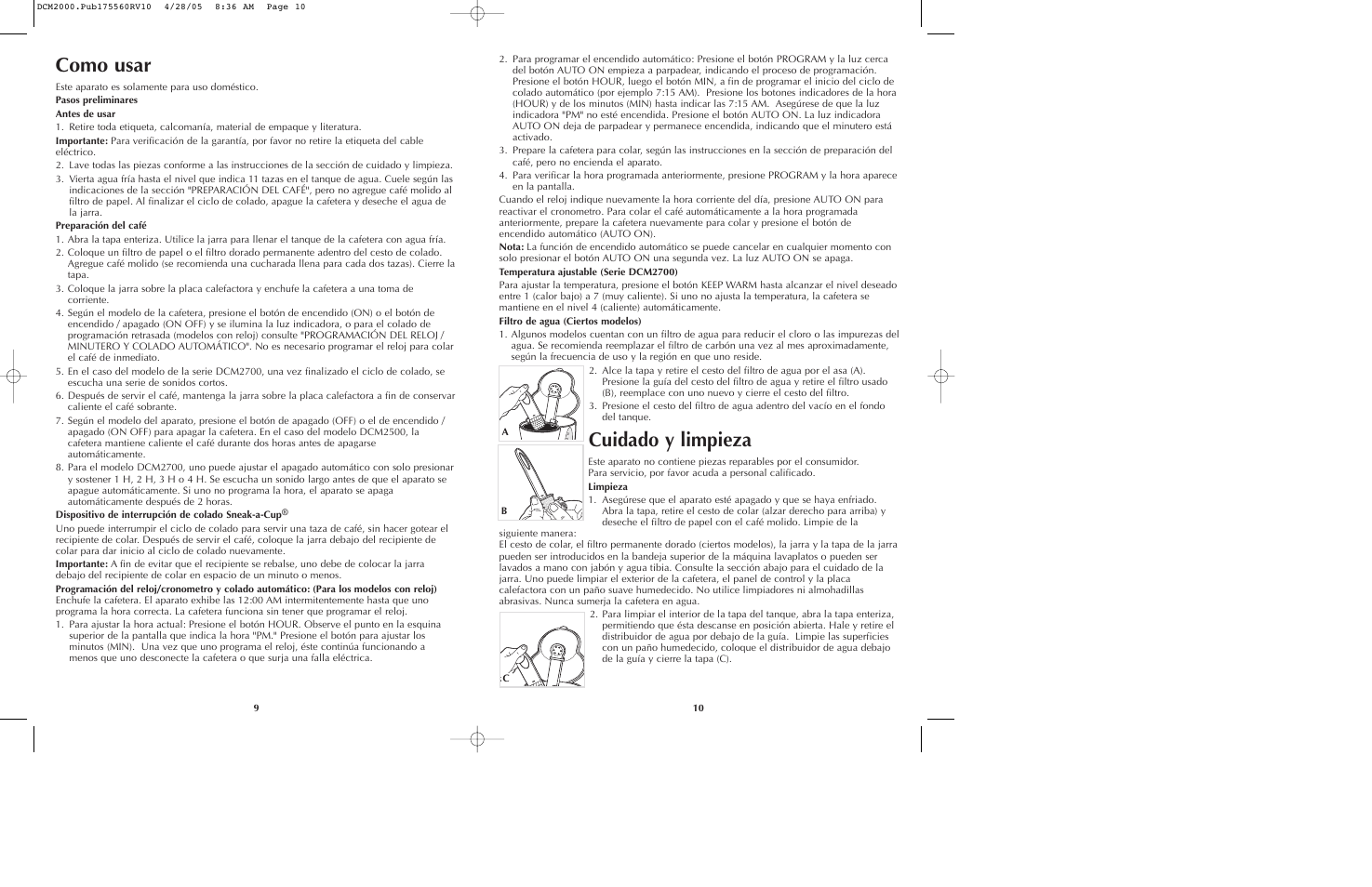 Como usar, Cuidado y limpieza | Black & Decker DCM2000 User Manual | Page 6 / 13