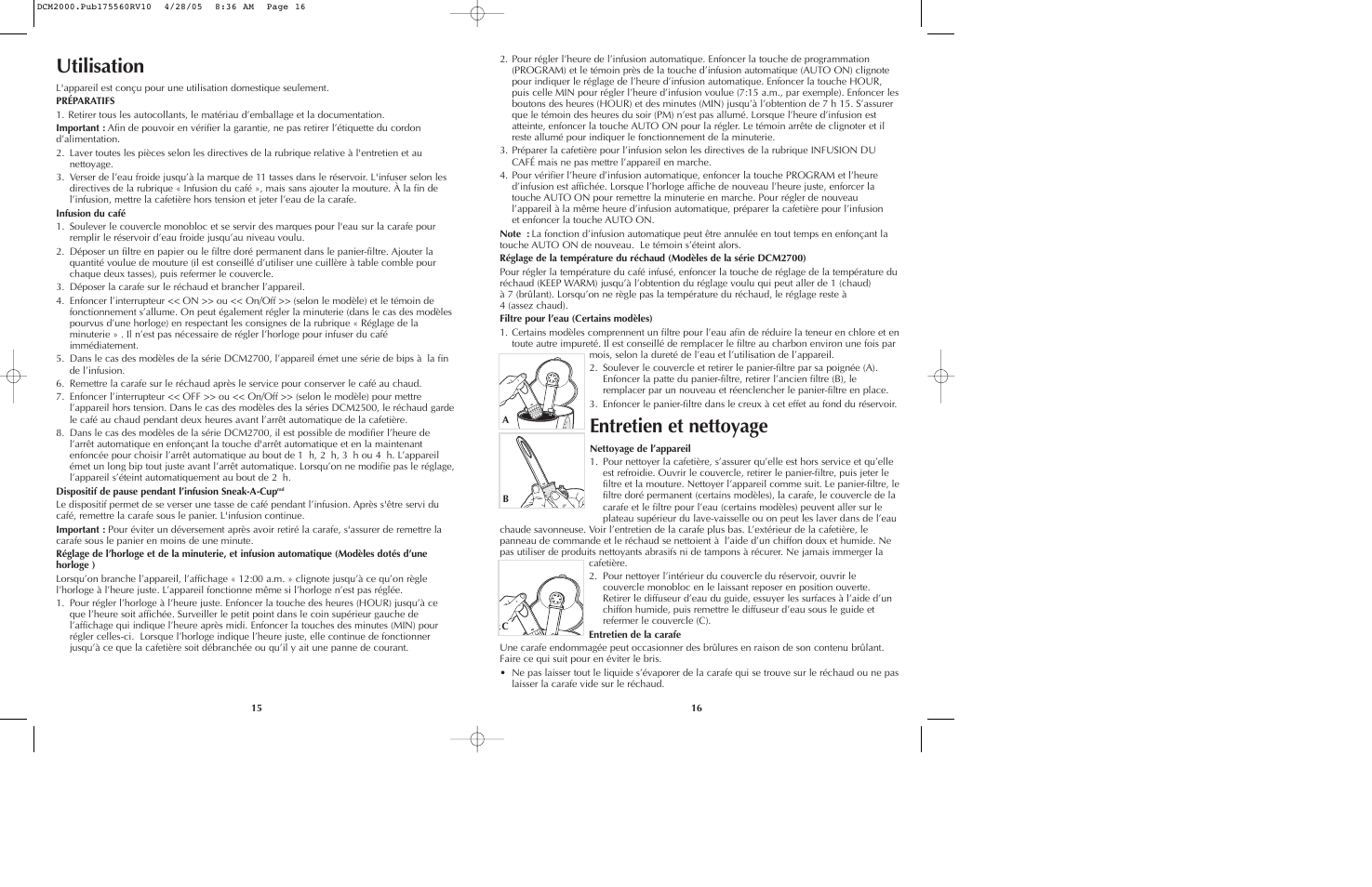 Utilisation, Entretien et nettoyage | Black & Decker DCM2000 User Manual | Page 9 / 13