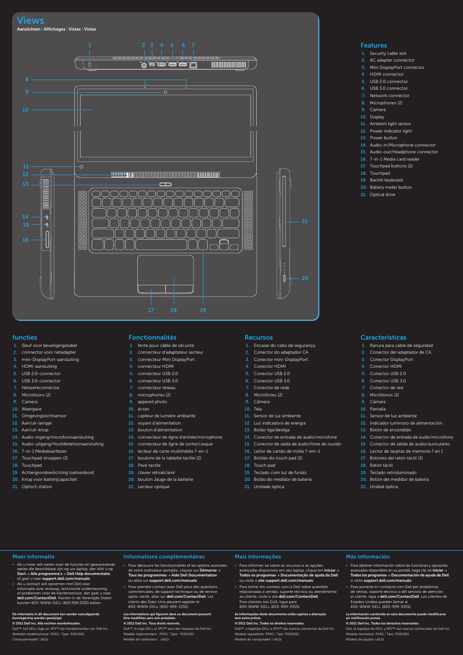 Views, Features, Functies | Recursos, Fonctionnalités, Características | Dell XPS 14Z (L412Z, Late 2011) User Manual | Page 2 / 2