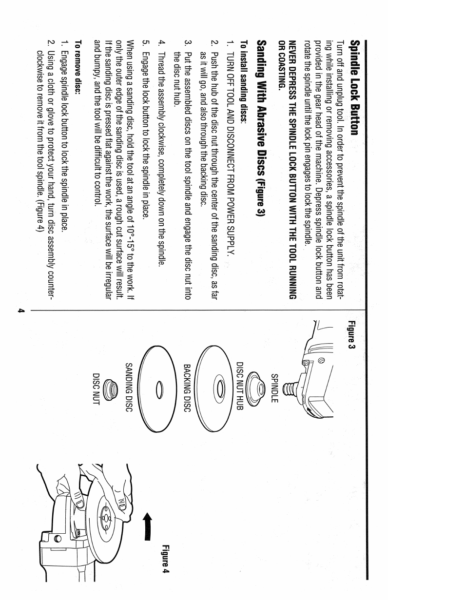 Spindle lock button, Sanding with abrasive discs (figure 3), To remove disc | Sanding with abrasive discs | Black & Decker 6112 User Manual | Page 6 / 13