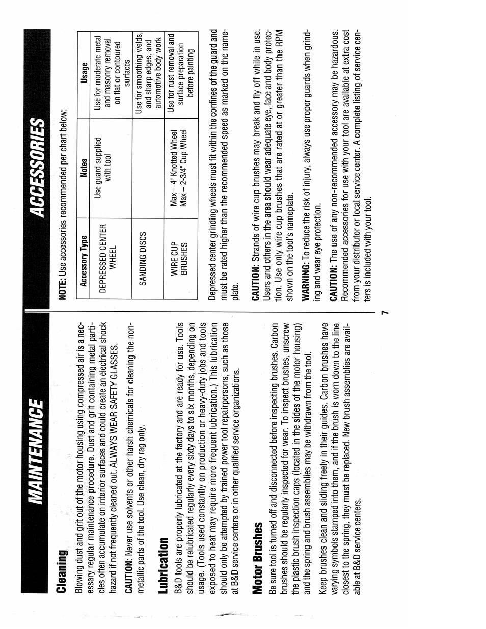 Maintenance, Cleaning, Lubrication | Motor brushes, Accessories | Black & Decker 6112 User Manual | Page 9 / 13