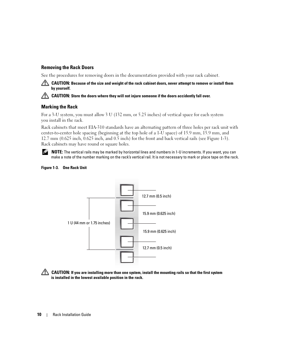 Removing the rack doors, Marking the rack | Dell POWERVAULT MD1000 User Manual | Page 12 / 92