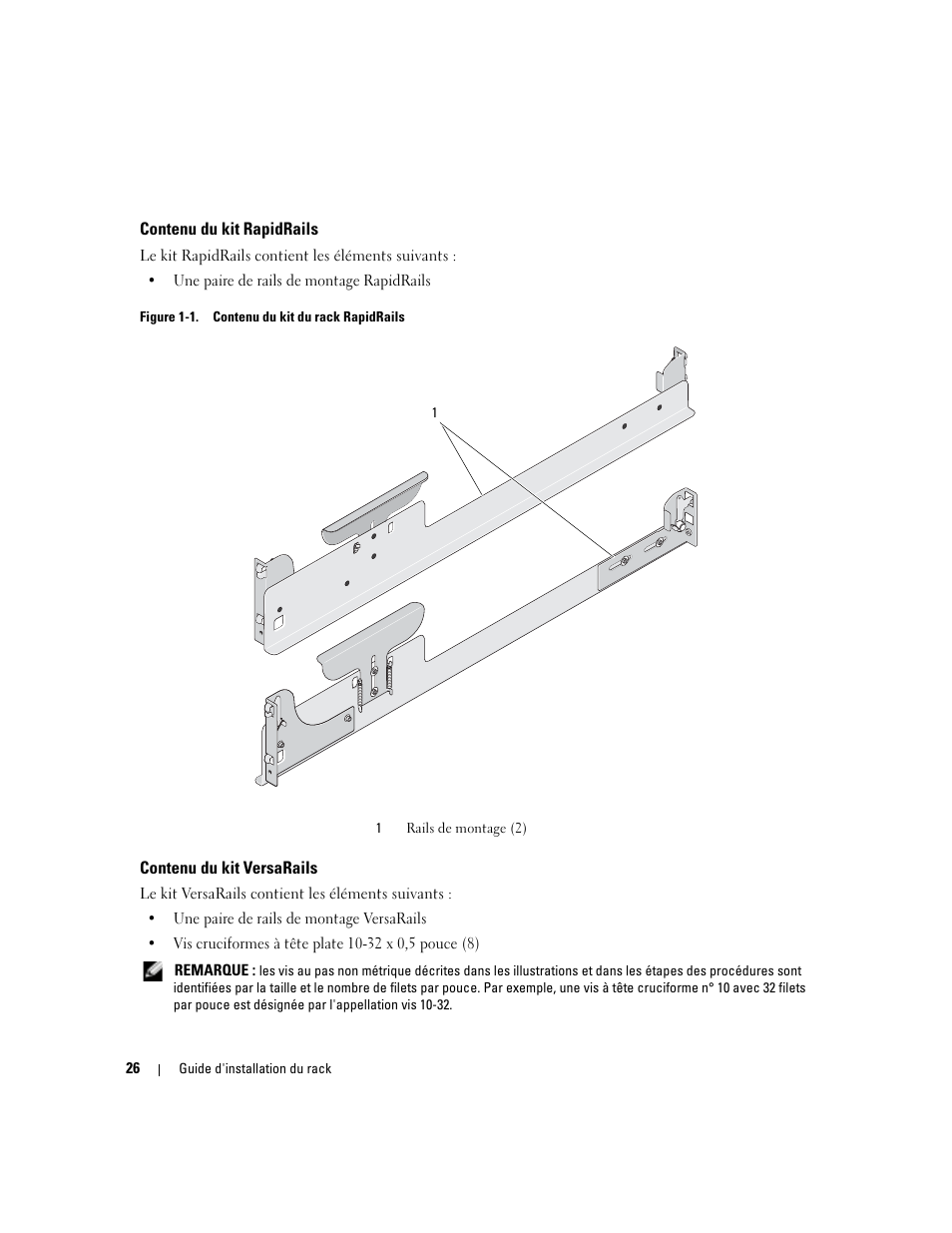 Contenu du kit rapidrails, Contenu du kit versarails | Dell POWERVAULT MD1000 User Manual | Page 28 / 92