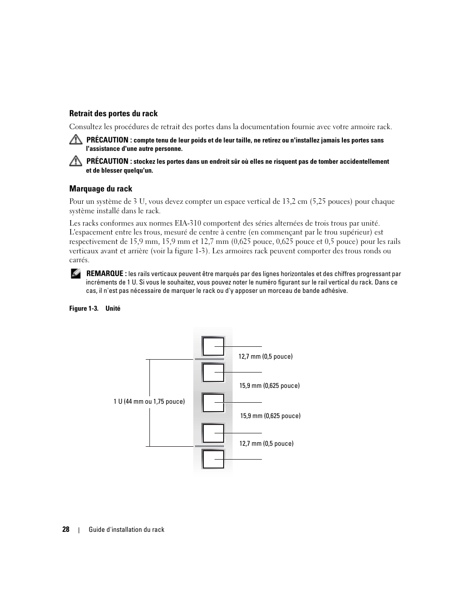 Retrait des portes du rack, Marquage du rack | Dell POWERVAULT MD1000 User Manual | Page 30 / 92