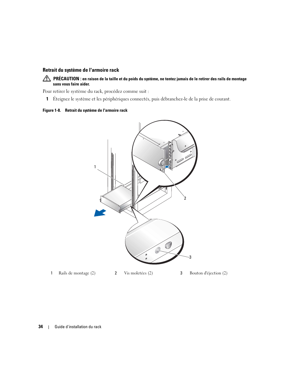 Retrait du système de l'armoire rack | Dell POWERVAULT MD1000 User Manual | Page 36 / 92