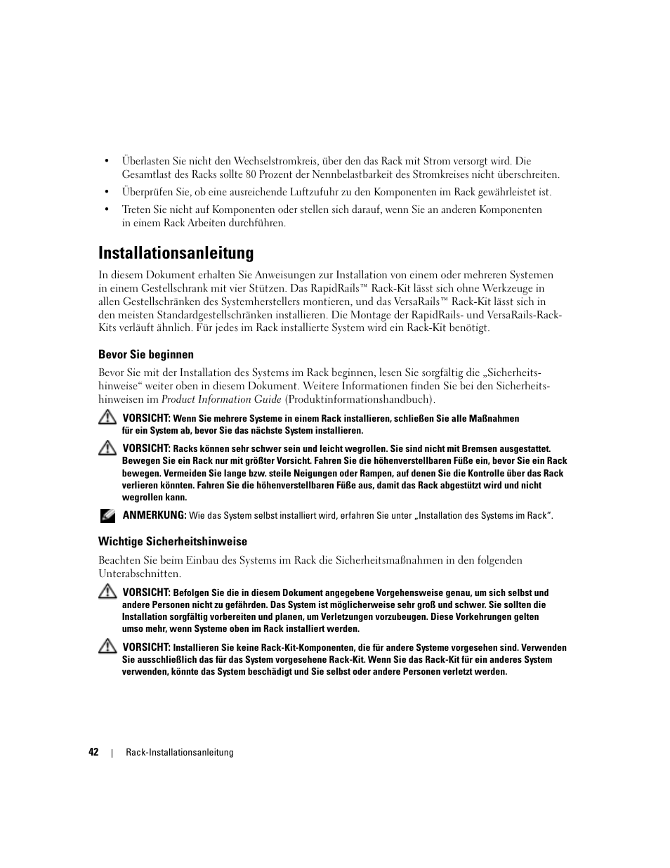 Installationsanleitung, Bevor sie beginnen, Wichtige sicherheitshinweise | Dell POWERVAULT MD1000 User Manual | Page 44 / 92