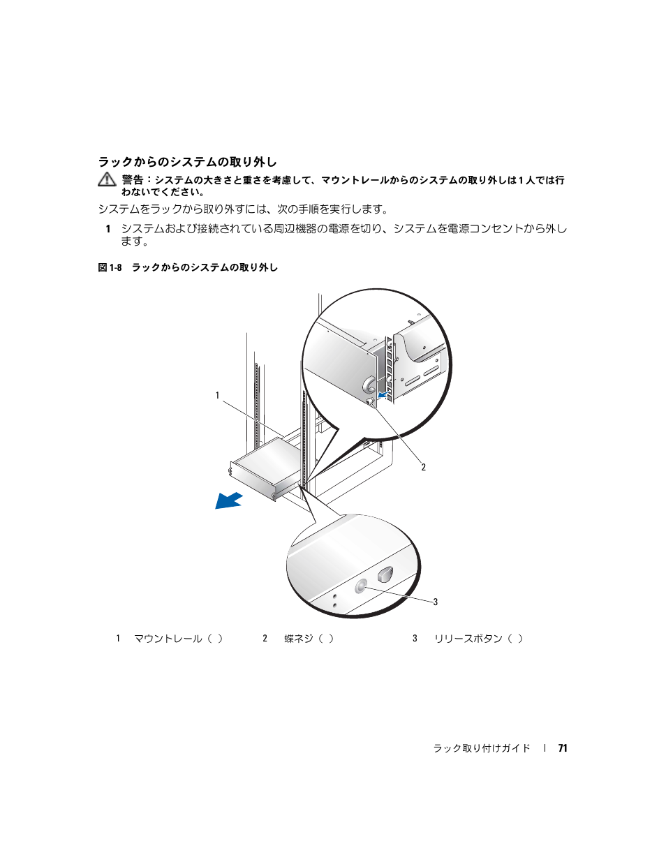 ラックからのシステムの取り外し | Dell POWERVAULT MD1000 User Manual | Page 73 / 92