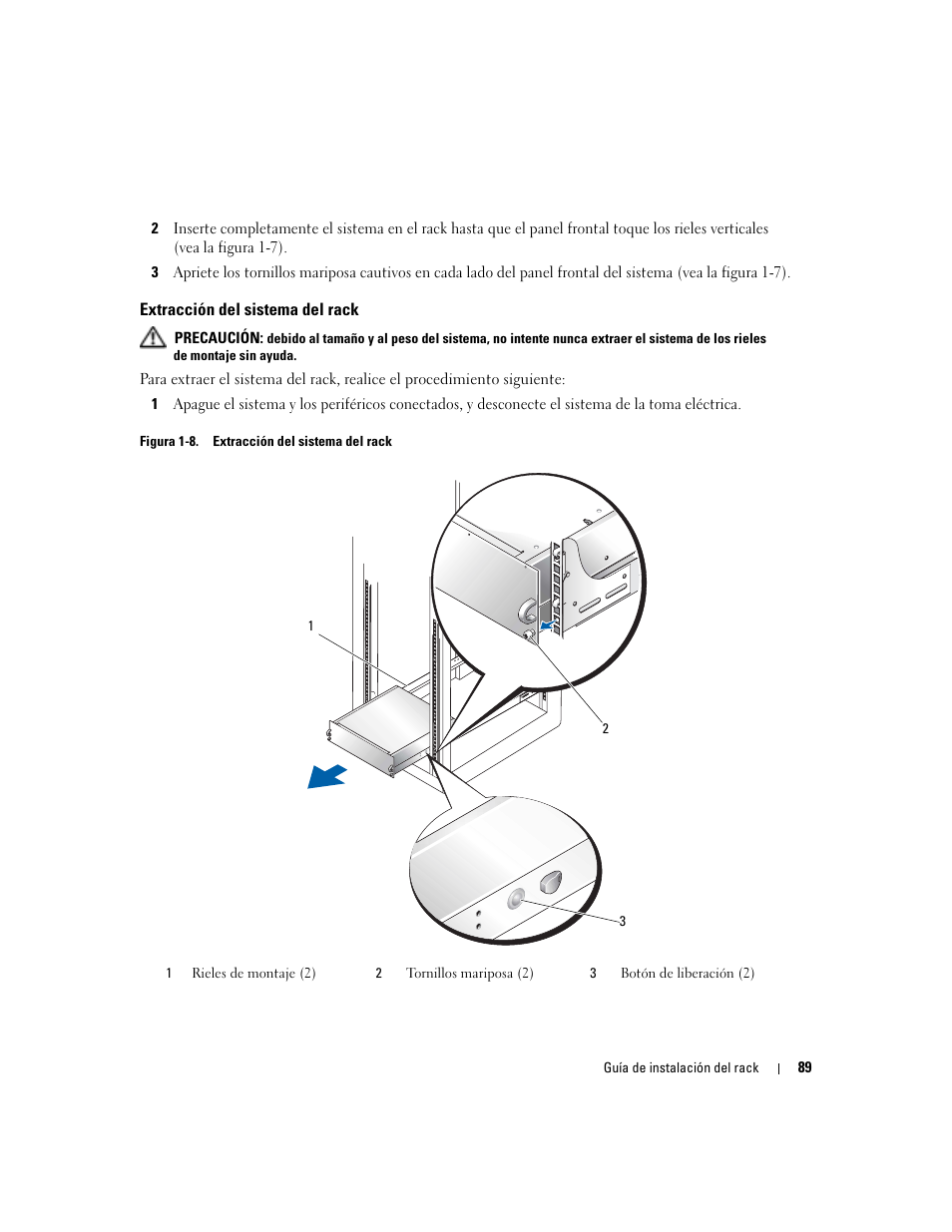 Extracción del sistema del rack | Dell POWERVAULT MD1000 User Manual | Page 91 / 92