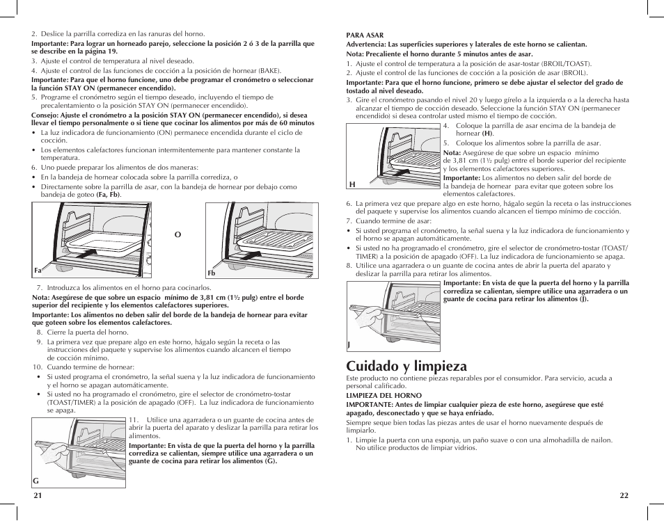 Cuidado y limpieza | Black & Decker CTO6120B User Manual | Page 12 / 23