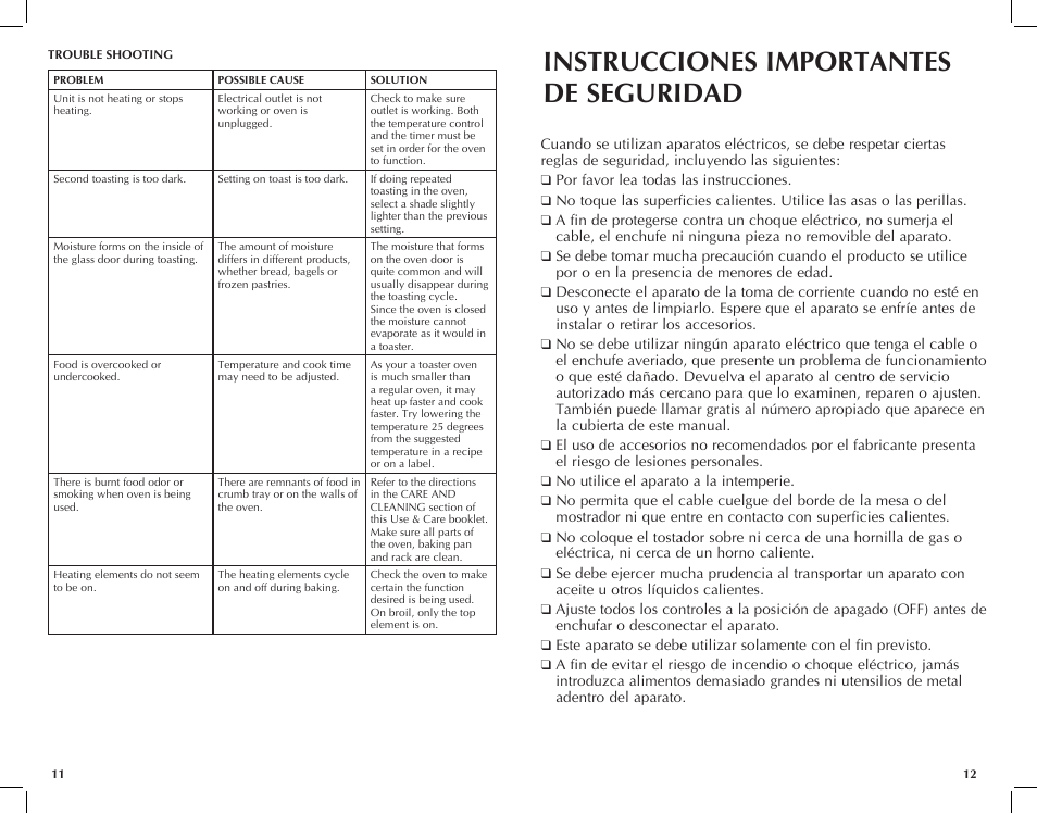 Instrucciones importantes de seguridad | Black & Decker CTO6120B User Manual | Page 7 / 23