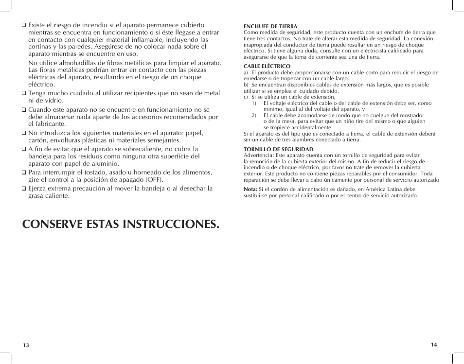 Conserve estas instrucciones | Black & Decker CTO6120B User Manual | Page 8 / 23