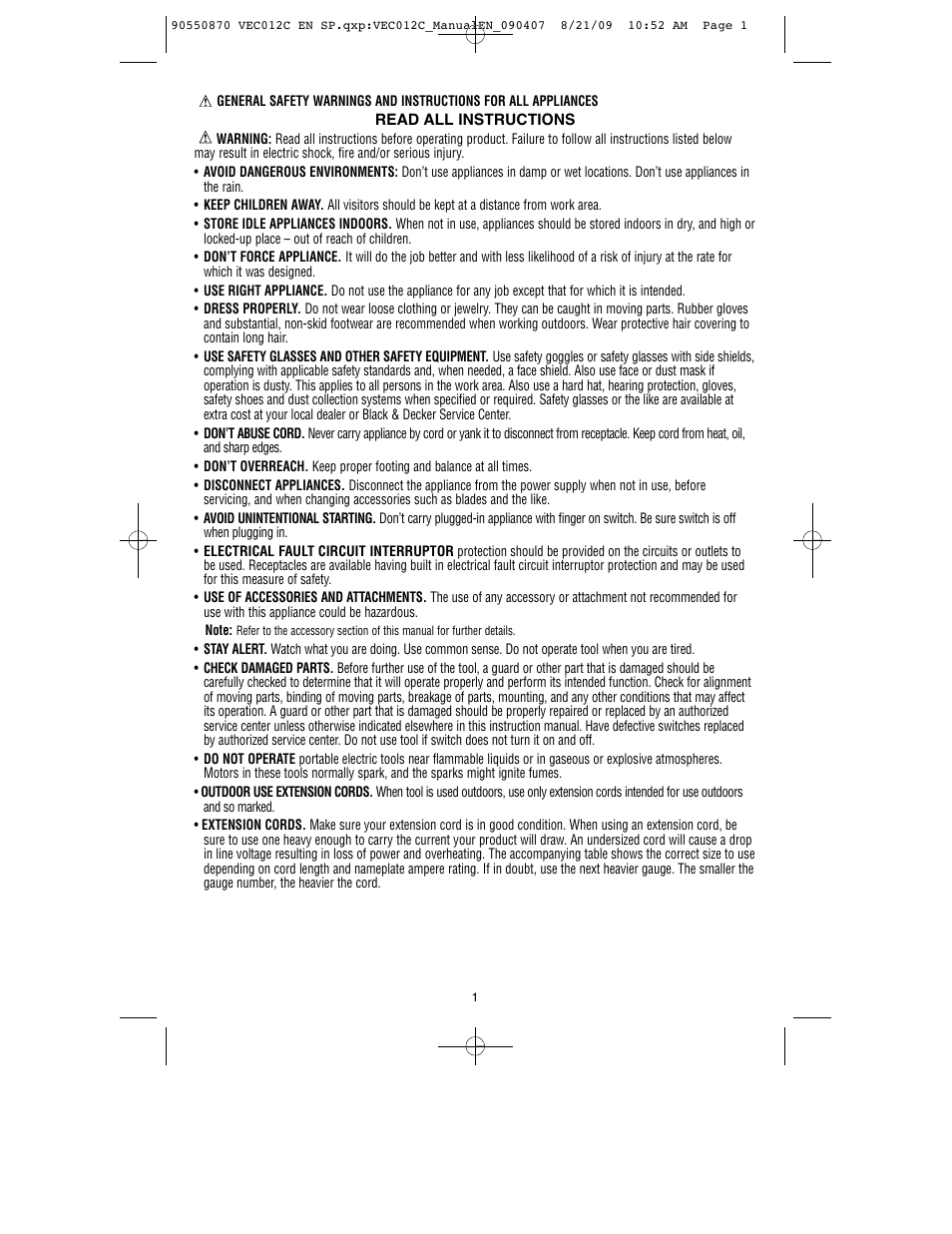 Black & Decker Start-It VEC012C User Manual | Page 2 / 19