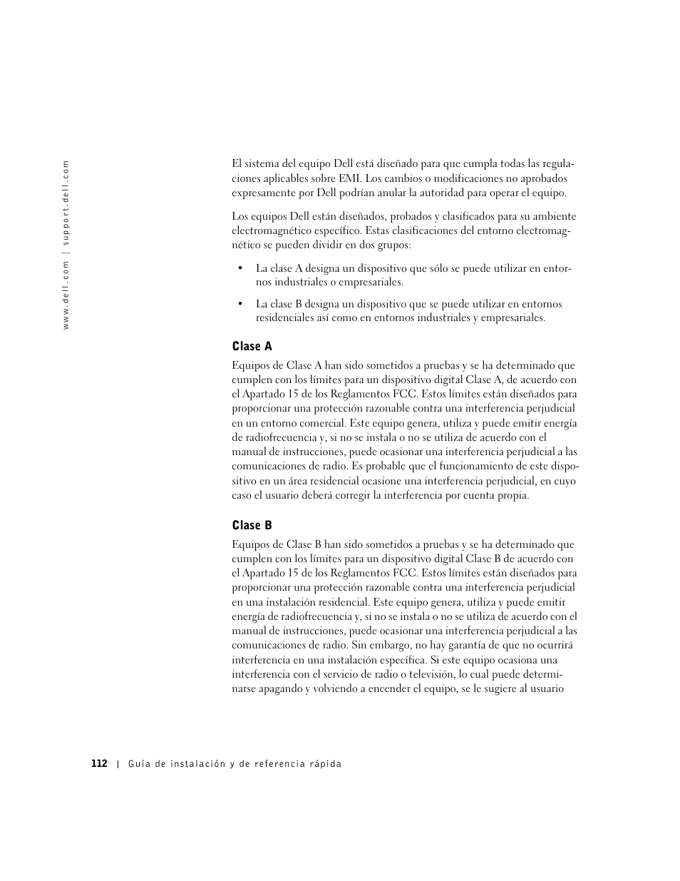 Clase a, Clase b | Dell OptiPlex GX240 User Manual | Page 114 / 121