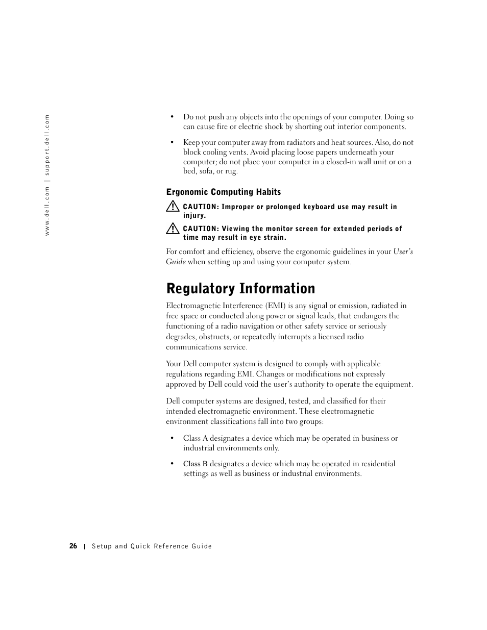 Ergonomic computing habits, Regulatory information | Dell OptiPlex GX240 User Manual | Page 28 / 121