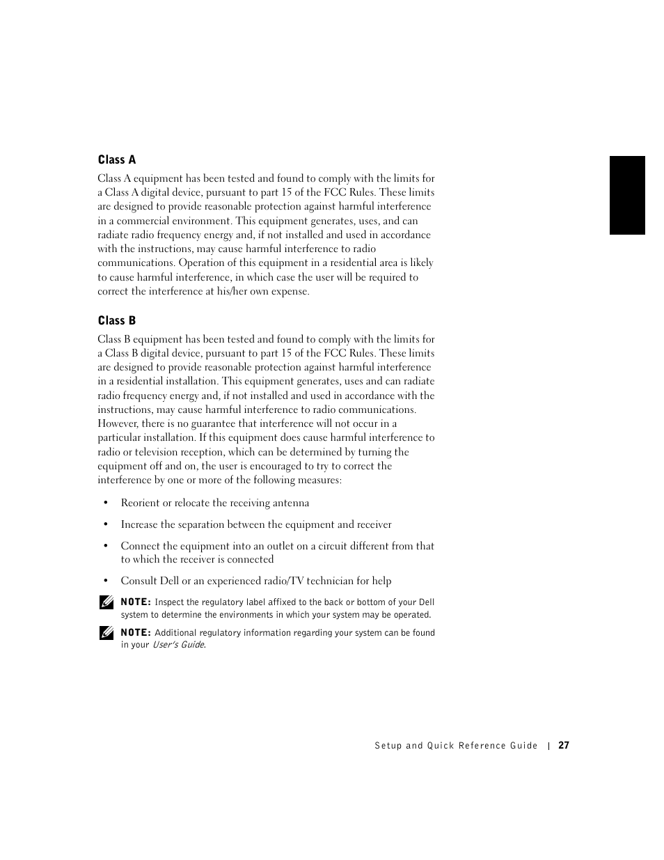 Class a, Class b | Dell OptiPlex GX240 User Manual | Page 29 / 121