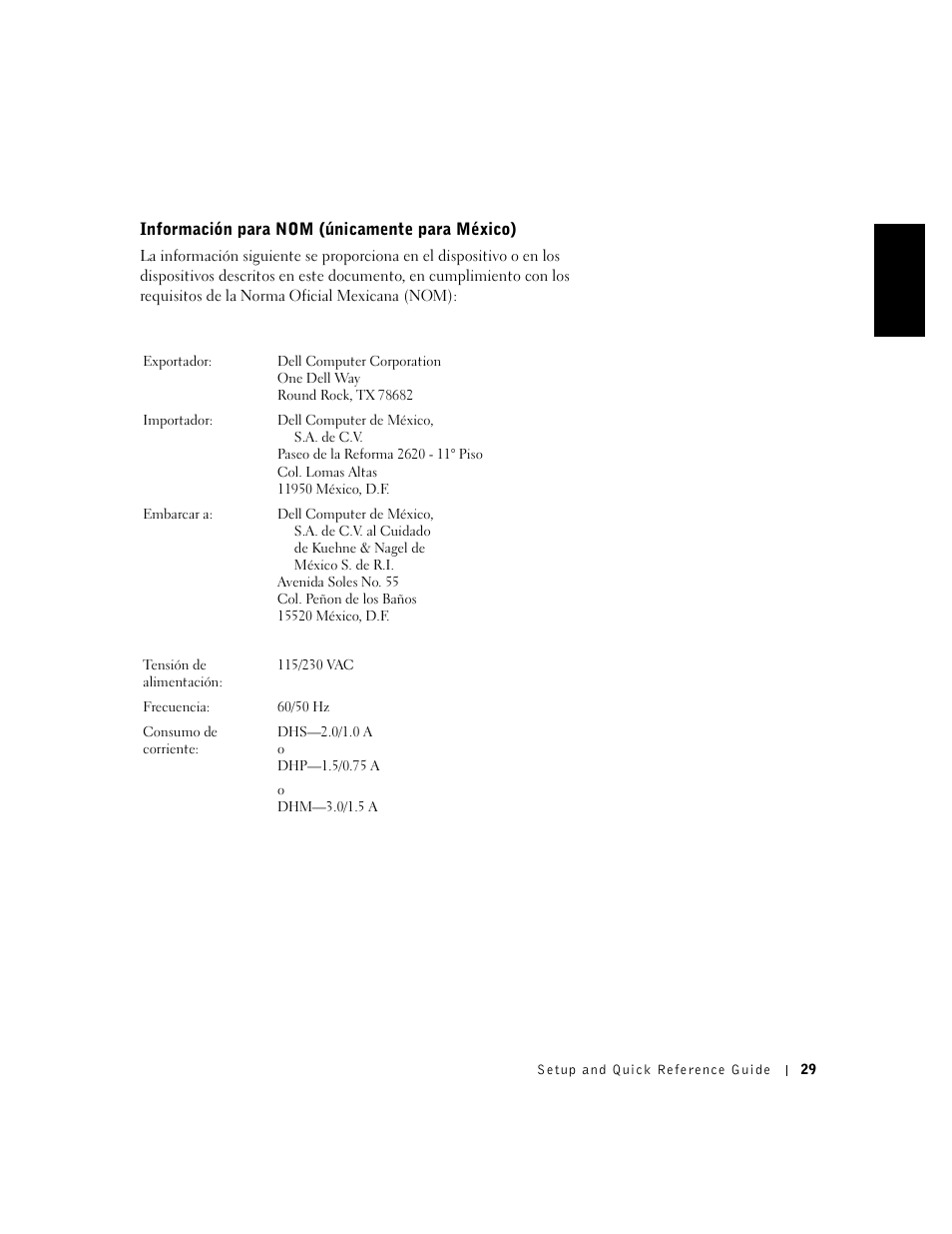 Información para nom (únicamente para méxico) | Dell OptiPlex GX240 User Manual | Page 31 / 121