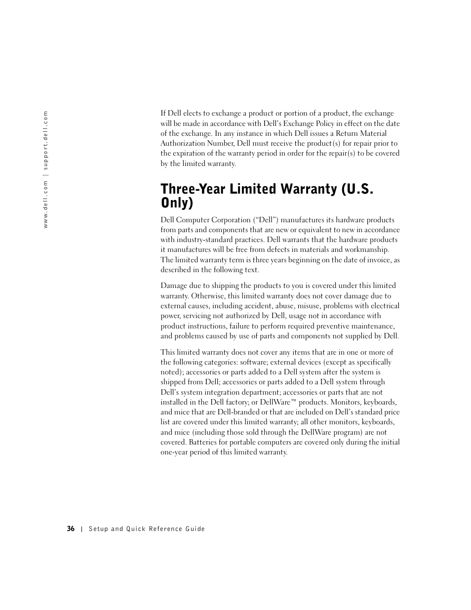 Three-year limited warranty (u.s. only) | Dell OptiPlex GX240 User Manual | Page 38 / 121