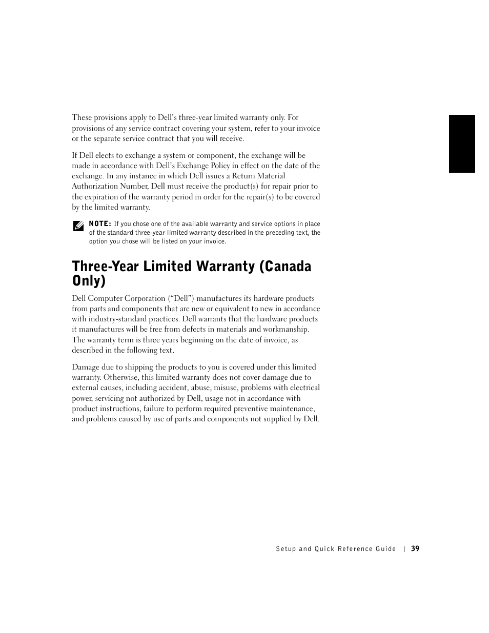 Three-year limited warranty (canada only) | Dell OptiPlex GX240 User Manual | Page 41 / 121