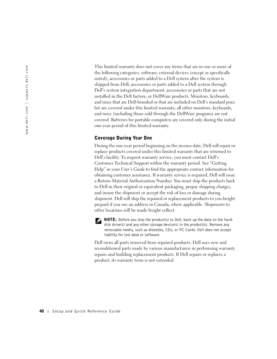 Coverage during year one | Dell OptiPlex GX240 User Manual | Page 42 / 121